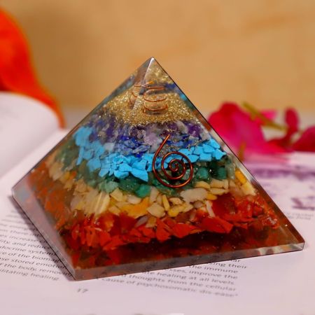 Darmika 7 Chakra Orgonite Pyramid | Natural Healing Stones for Chakra Healing, Positive Energy, Reiki, Money, Health, Good Luck, Prosperity, Feng Shui, Vastu Correction, Office Home Decor Gift